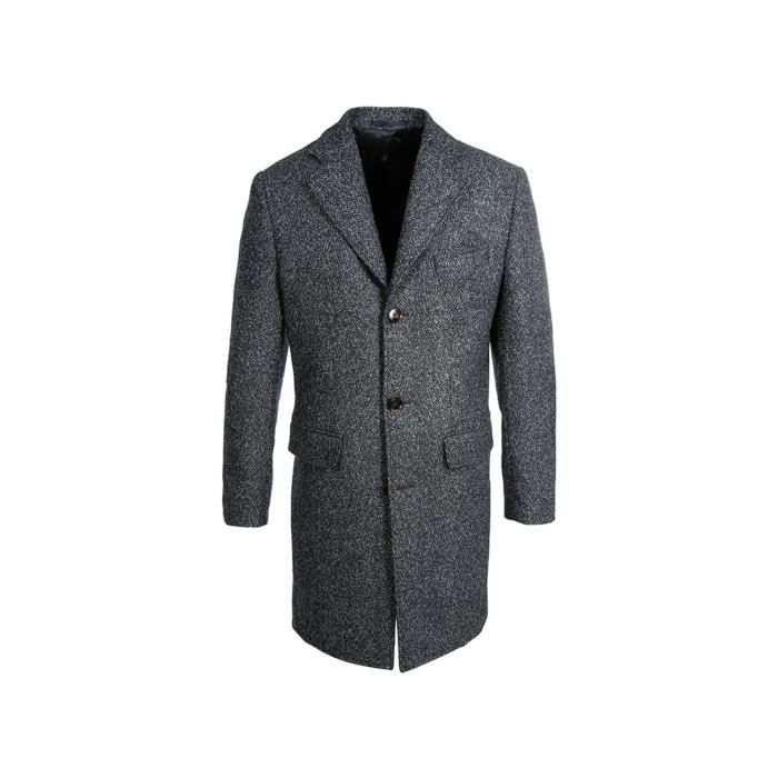 Redingote Laine En Vente Melangée Marine Chiné Homme Bleu Achat Onkw80PX