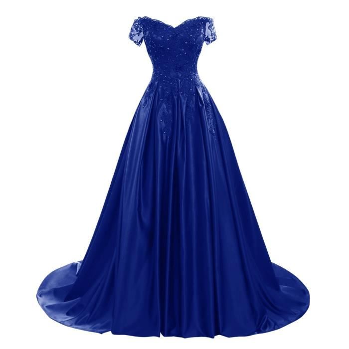 Robe de Soirée Bal Trapèze Longue Princesse Bleu Marin Col ...