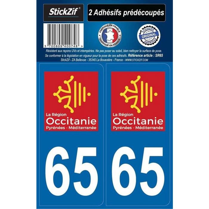 STICKZIF 2 Autocollants Région Département 65 SR65