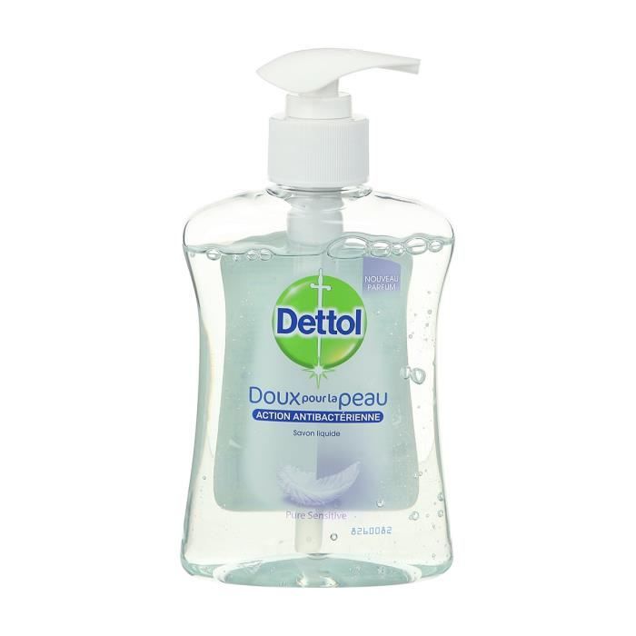 DETTOL Savon liquide Pure Sensitive - Antibactérien - Hydratant - Aloé vera - Protéine de lait - Flacon pompe 240 ml