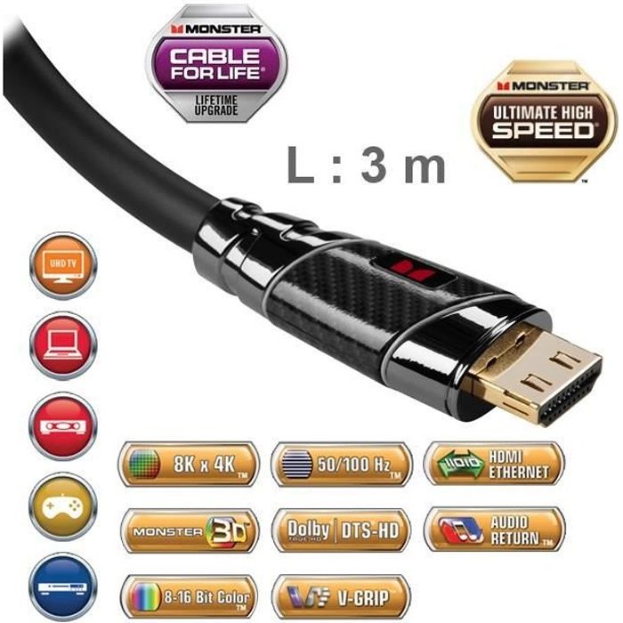 Cable HDMI MONSTER Black Platinum - 3m