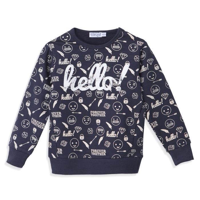 DIRKJE Pull Brodé Hello Bleu Marine et Blanc Enfant Garçon