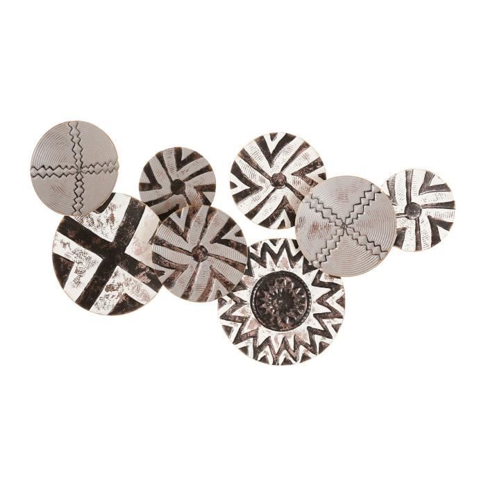 Décoration murale en métal Ethnik - Blanc et noir - 74 x 5 x 49 cm