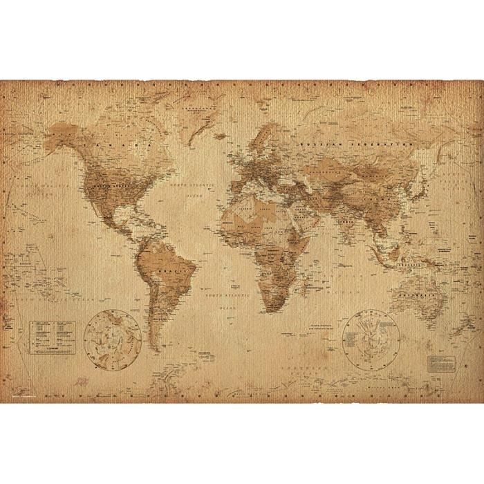 Poster XXL Mappemonde (Carte du monde) Style ancien ...