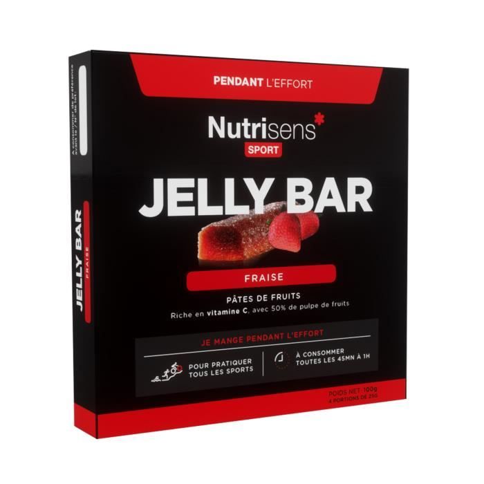 NUTRISENS Complément alimentaire - Etui de 4 barres énergétiques de pâte de fruit de 25g JellyBar - Fraise