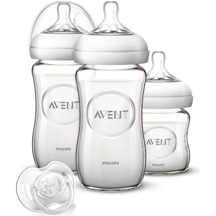 PHILIPS Avent kit Nouveau-né en verre Natural Biberons + sucette