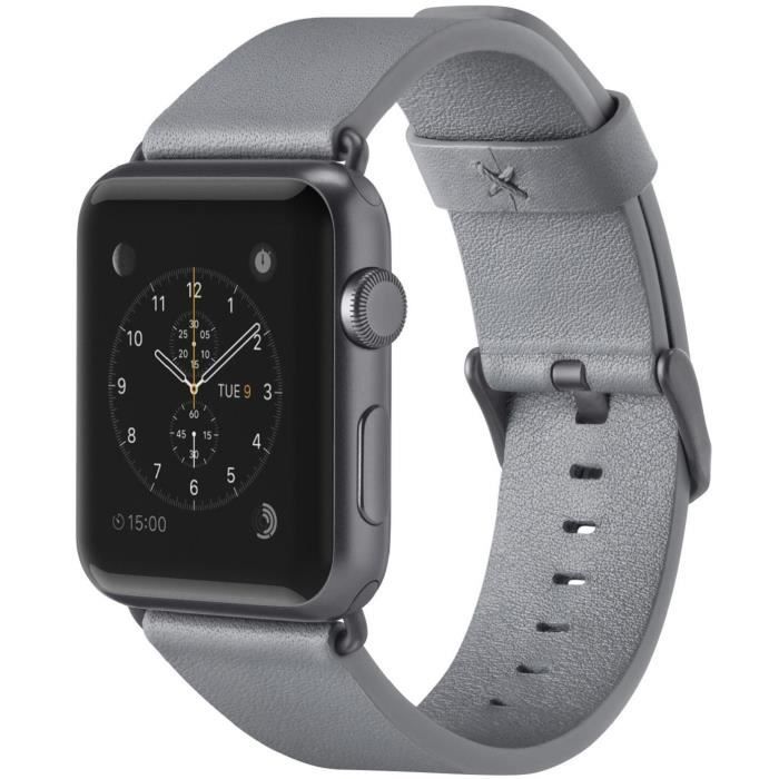 Belkin Bracelet pour montre connectée pour Apple Watch - Cuir - 42 mm - Gris