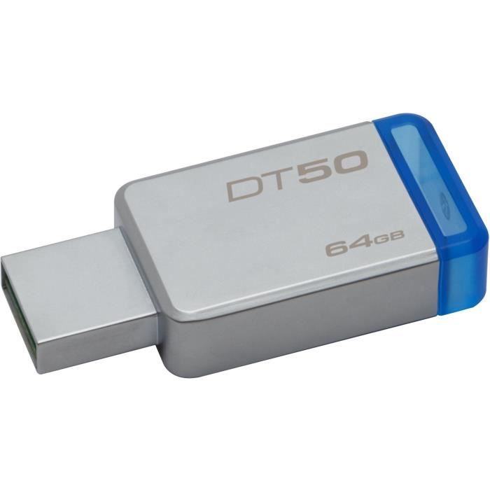 KINGSTON Clé USB DataTraveler 50 64Go USB 3.0 - Métal et bleu