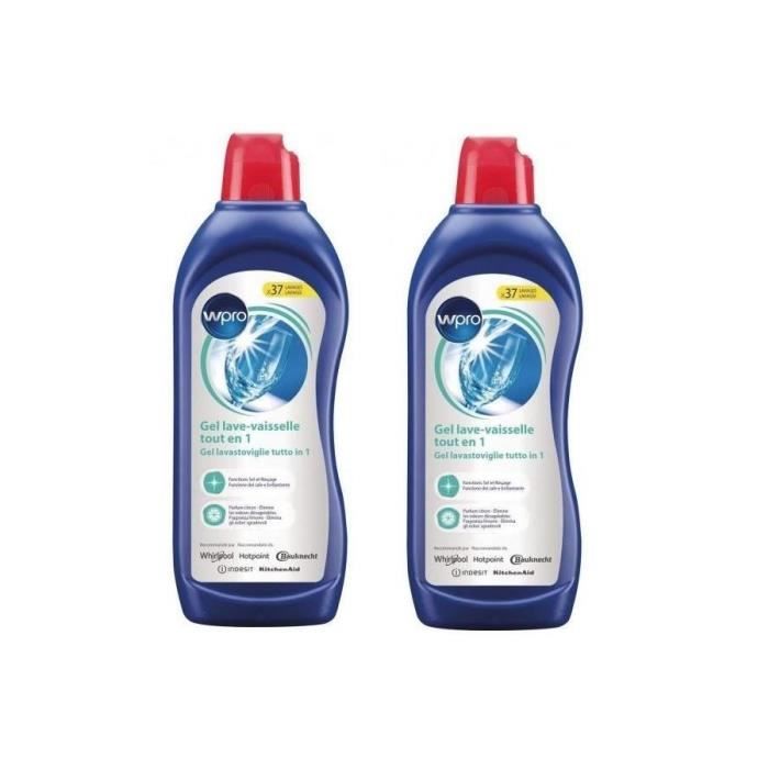 Pack x2 WPRO GEL753 - Gel 3-en-1 pour lave-vaisselle (fonctions lavage, sel et rinçage) - 37 lavages