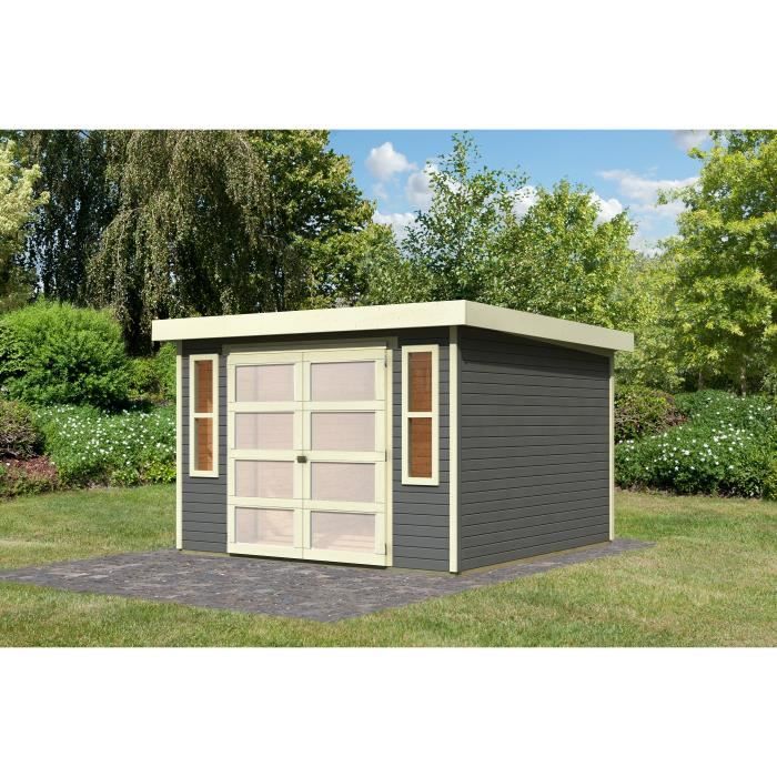 KARIBU Mühlendorf 5 Abri en bois gris 8,76m2 334x331x216cm