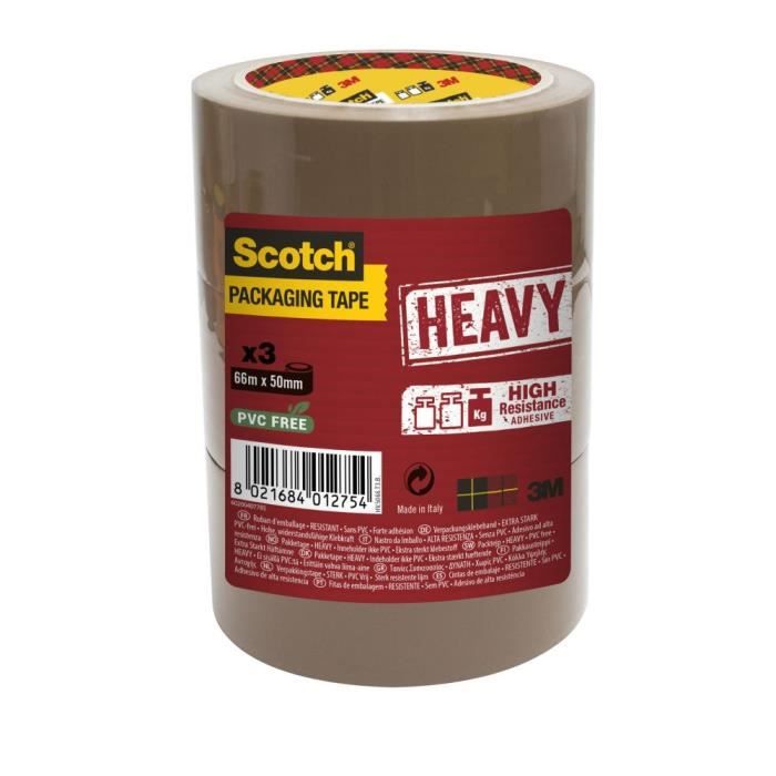 SCOTCH Tour de 3 rouleaux adhésifs d'emballage Heavy - Marron havane