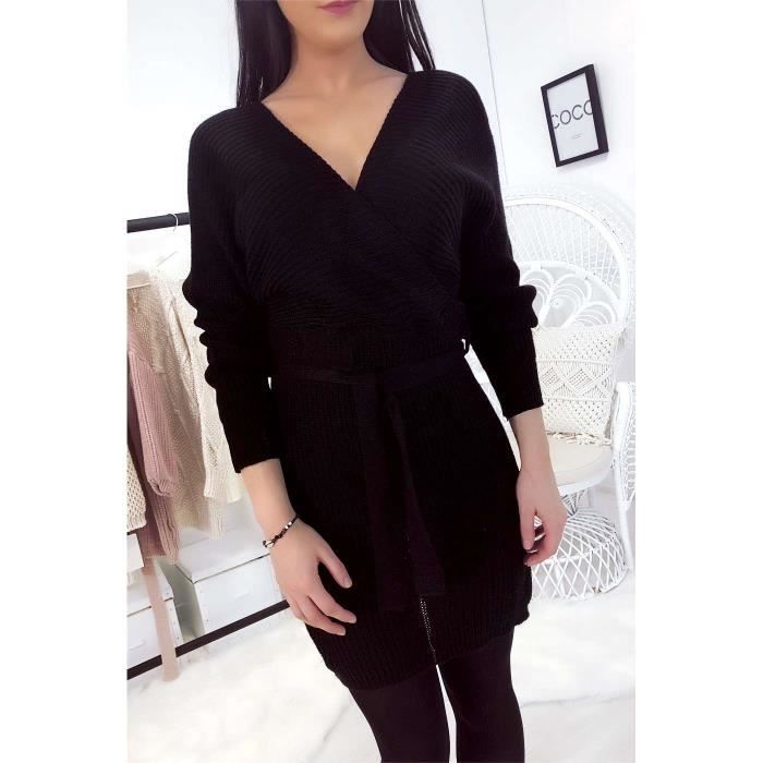 Avec Noir Wear Robe Croisé Ceinture Line Pull Miss m0OPnywvN8