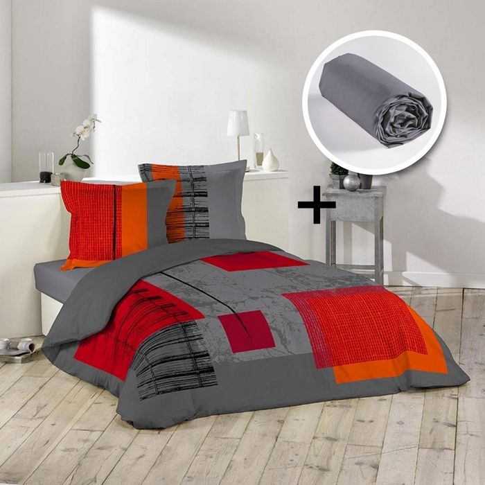 pack parure 1 housse couette 240x220 +2 to 63x63 quadro+1 dh 140x190