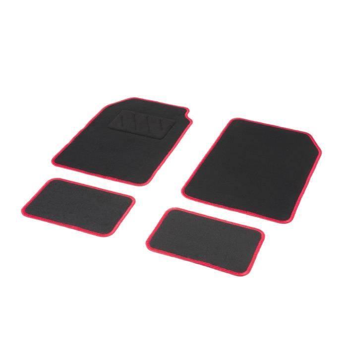DBS Uno Jeu de 4 Tapis Moquette Aiguilletée 450 gr/m2 Noir et Rouge