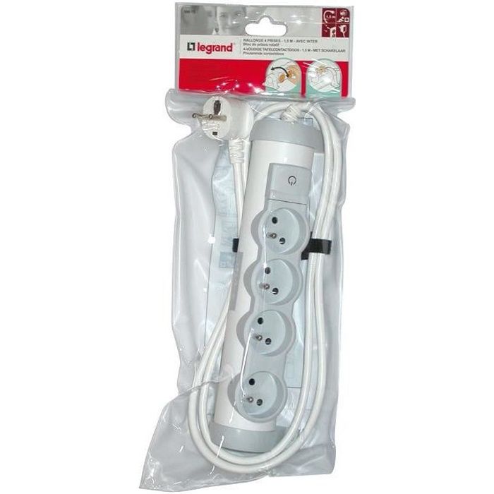 LEGRAND Rallonge multiprise Confort bloc de prises rotatif 4x2 P+T 1,5 m