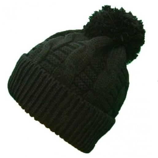 BONNET , CAGOULE BONNET AVEC POMPON LAINE MAILLE NOIR HOMME FEMME E