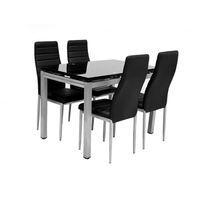 TABLE À MANGER COMPLÈTE Table + 4 chaises + 2 rallonges Plato Noir TABLE À MANGER COMPLÈTE Table + 4 chaises + 2 rallonges Plato Noir