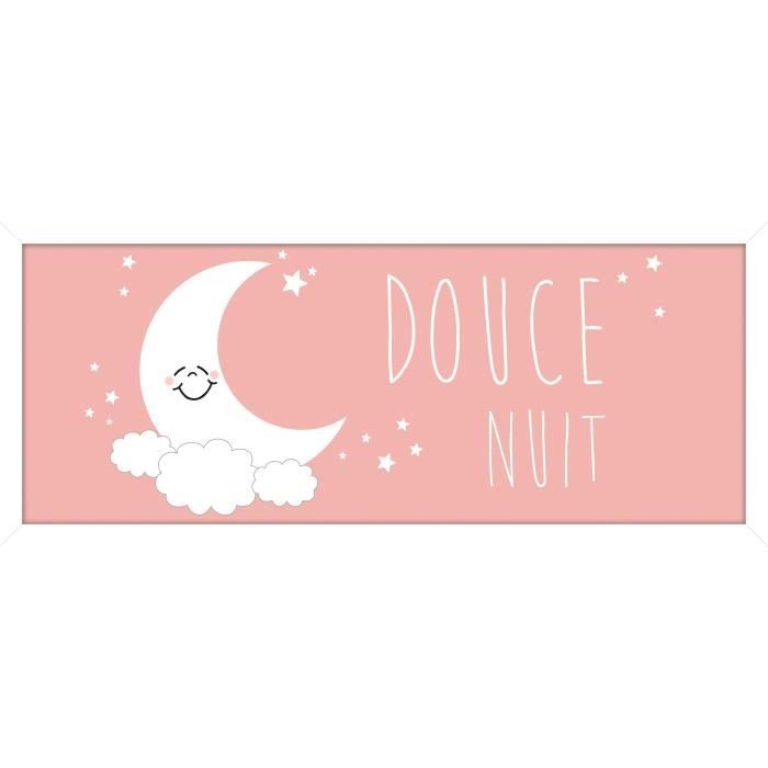 Image encadrée type coffre Douce nuit - MDF - 22x52 cm - Rose et blanc