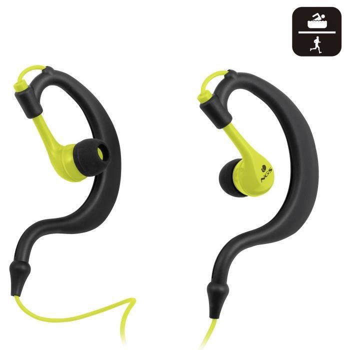 NGS Oreillettes pour Sportifs Triton Jaune Fluo Ipx8 avec Micro pour Smartphone