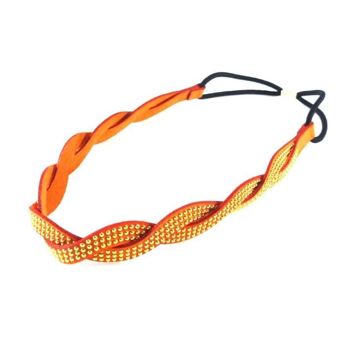 Accessoires cheveux , Headband,bandeau,serre tête croisé avec petits clous dorés , orange