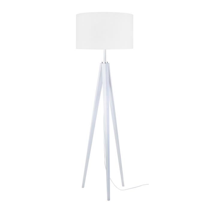 Trépied de lampadaire en bois massif pour lampadaire Idun 45x163 cm cérusé blanc