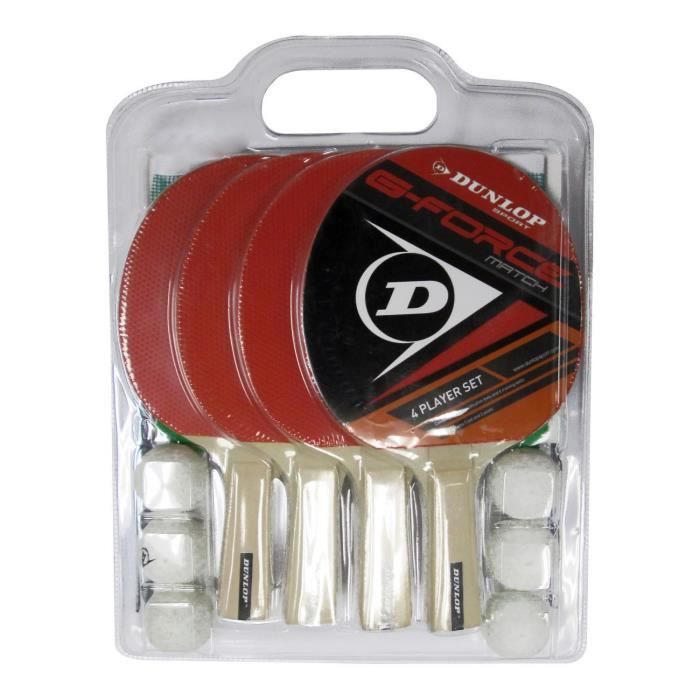 DUNLOP Set de tennis de table G Force Match 4 Joueurs 4 raquettes + 6 balles + 1 filet et poteaux