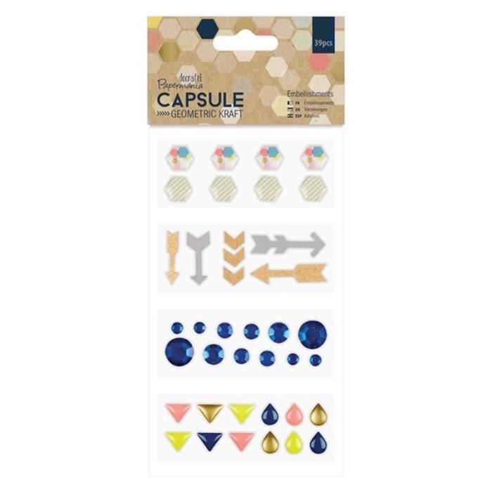 DOCRAFTS Lot de 39 stickers pour scrapbooking Capusle Geometric Kraft