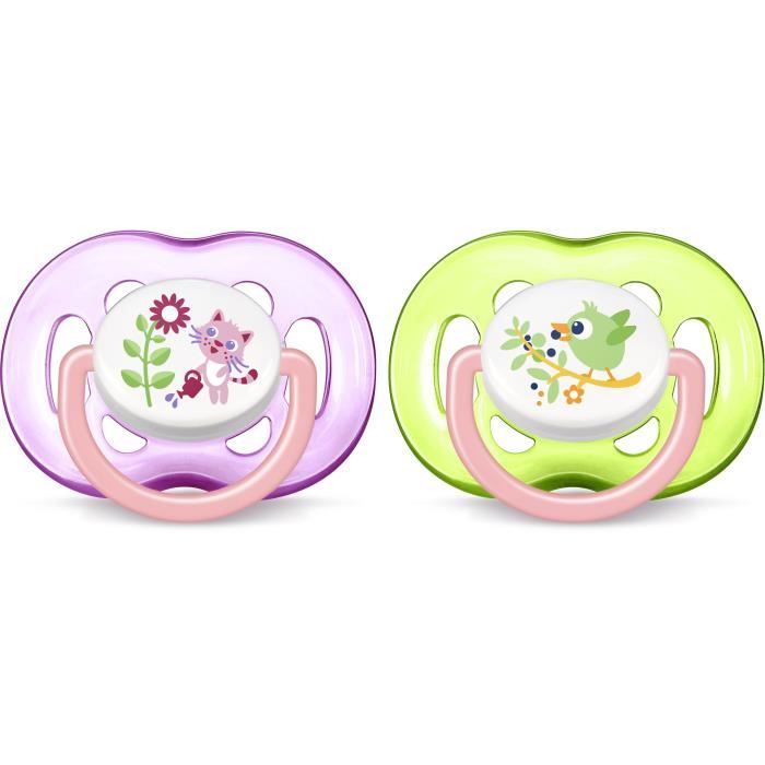 PHILIPS AVENT SCF186/25 Lot de 2 - Sucette décors animaux - 18 mois + - Rose/Tranparente