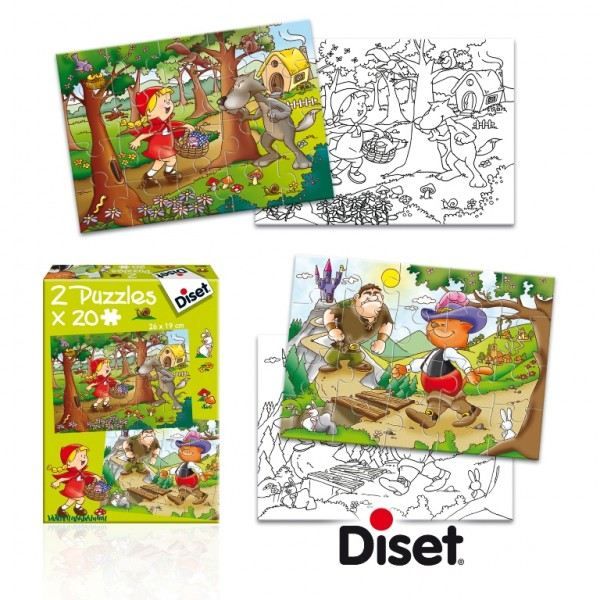 DISET   2 puzzles de 20 pièces et 2 feuilles à colorier à partir de