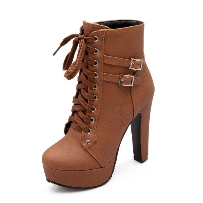 Boucle Marque Femme Qualit Bottines Dcoration Cuir Suprieure heeled De En D'hiver High Pu Bottine xEZwOqXI