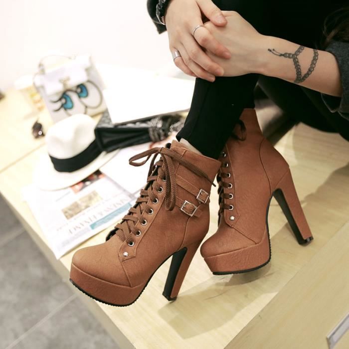 Boucle Marque Femme Qualit Bottines Dcoration Cuir Suprieure heeled De En D'hiver High Pu Bottine xEZwOqXI