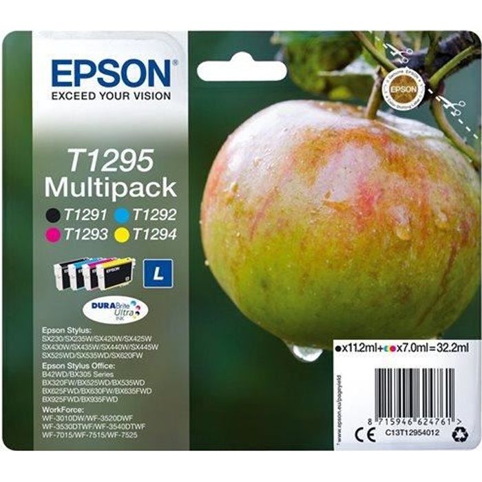 EPSON cartouche d encre d'origine Multipack T1295 - Pomme - Noir, Cyan, Magenta, Jaune c13t12954012