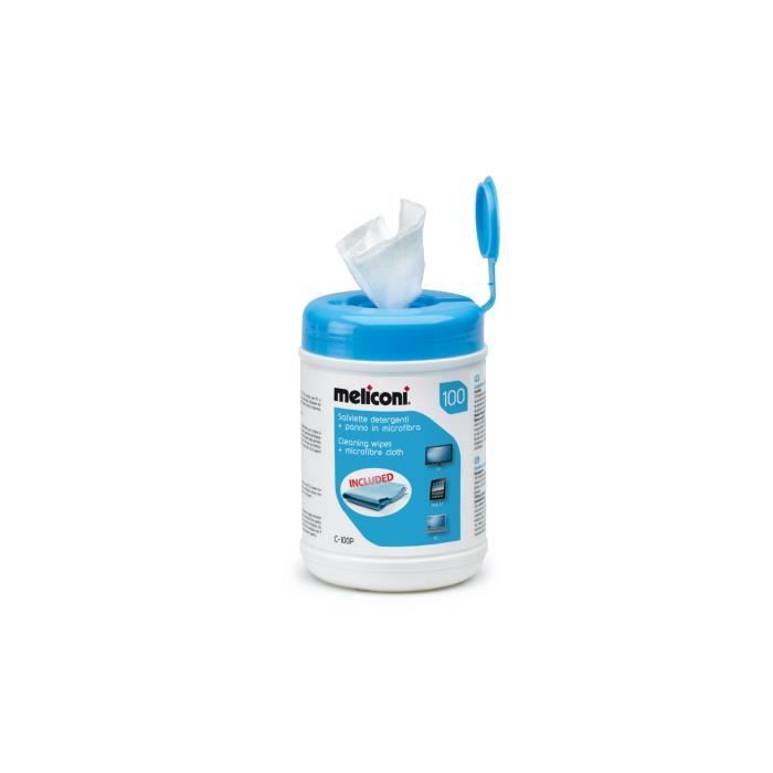 MELICONI Lingettes néttoyantes pour écrans - Antistatique - Sans alcool - 15 x 15 cm - 100 pièces