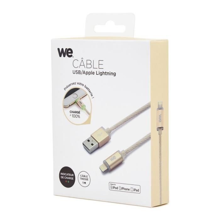 WE Câble USB Apple - Nylon - 1 mètre - Or