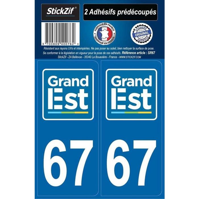 STICKZIF 2 Autocollants Région Département 67 SR67