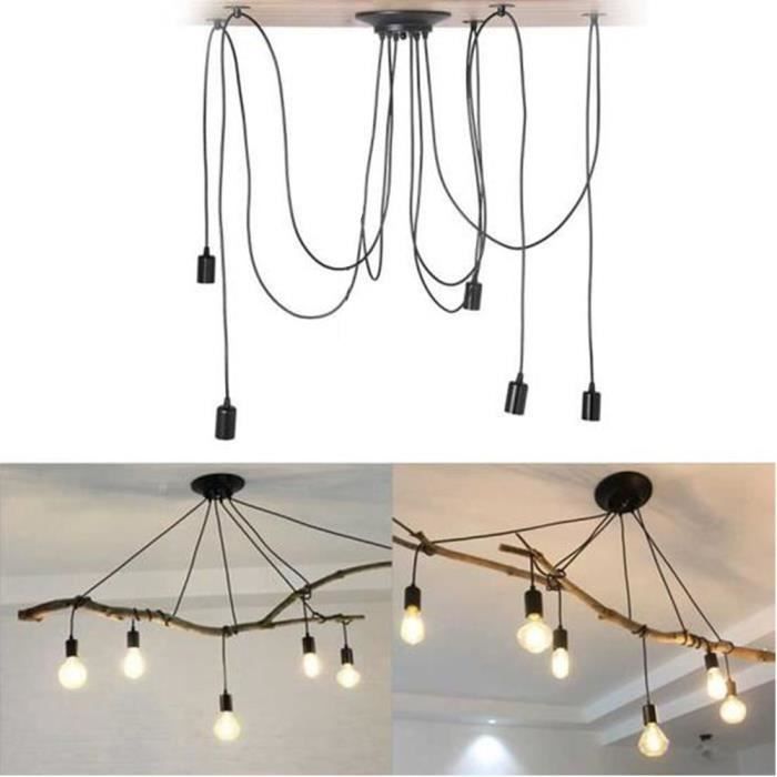 Plafond E27 Plafonnier Lustre 5 Luminaire Tête Suspension Araignee Eclairage Exbon Lampe Rétro EDHWY2I9