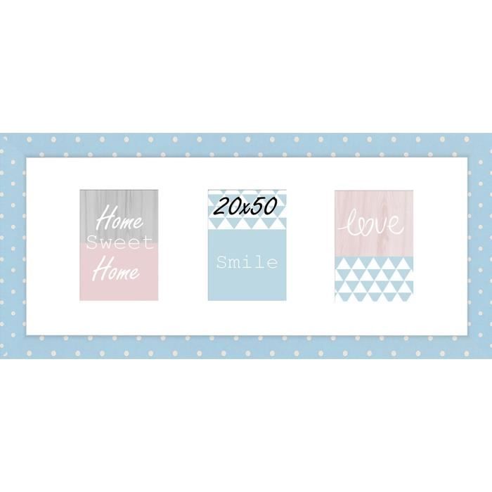 Cadre multivue - 3 vues - MDF - 20x50 cm - Bleu et blanc