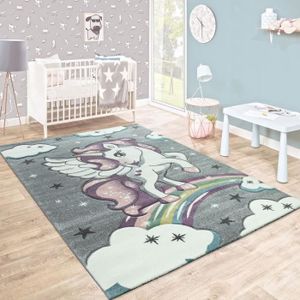TAPIS Tapis Pour Enfant Arc-En-Ciel Licorne Coloré Gris