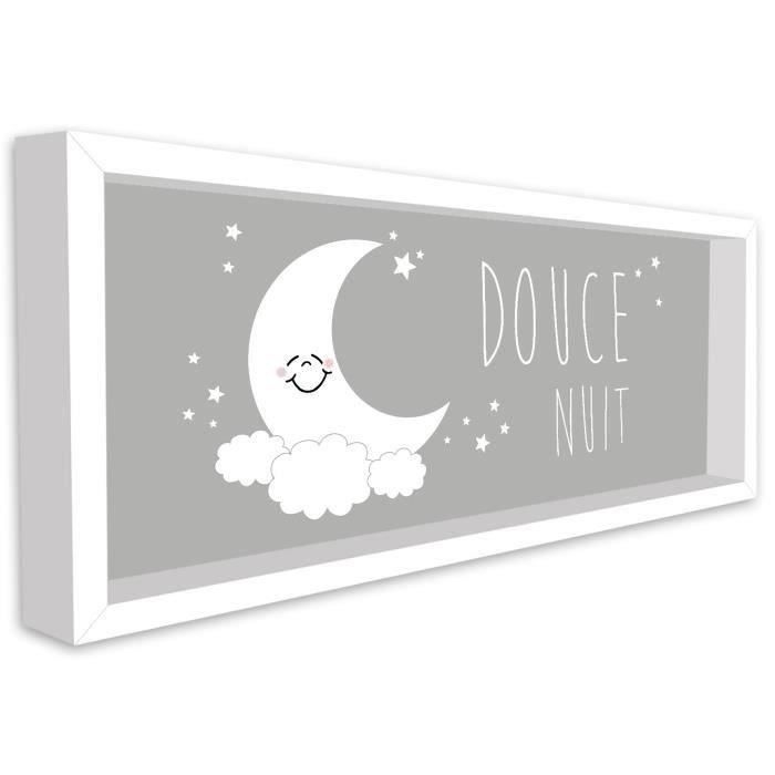 Image encadrée type coffre Douce nuit - MDF - 22x52 cm - Gris et blanc