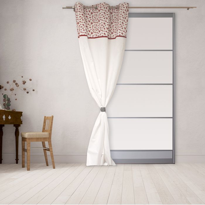 SOLEIL D'OCRE Rideau à Œillets brodé Eloise 100% coton 140x240 cm blanc et rouge