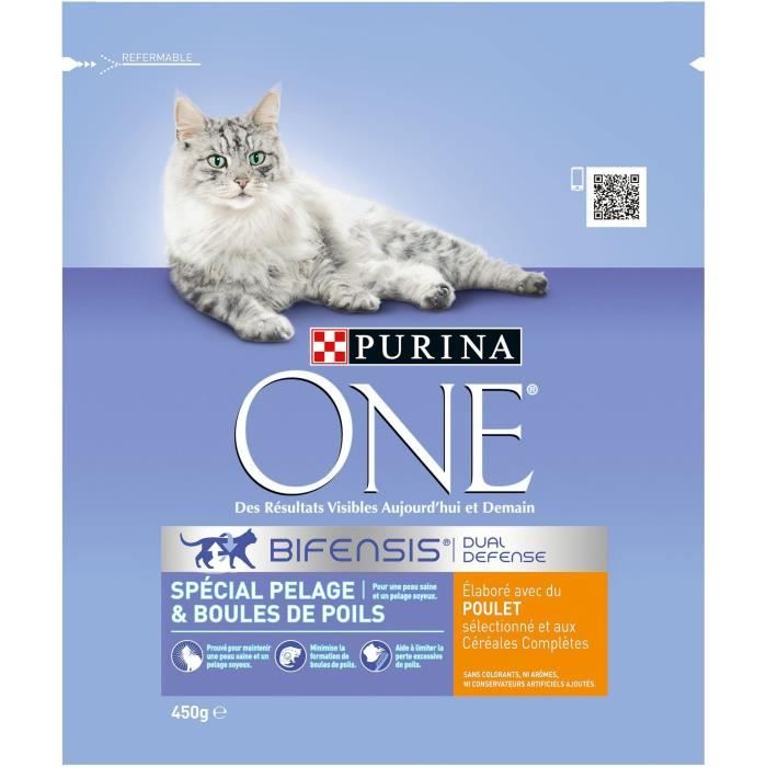 PURINA ONE Croquettes au poulet et cereales completes - Pour chat adulte - 450 g