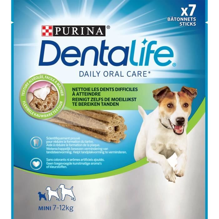 PURINA DENTALIFE Lot de 7 bâtonnets mini - Hygiène bucco-dentaire au quotidien - 115 g - Pour chiens de petite taille