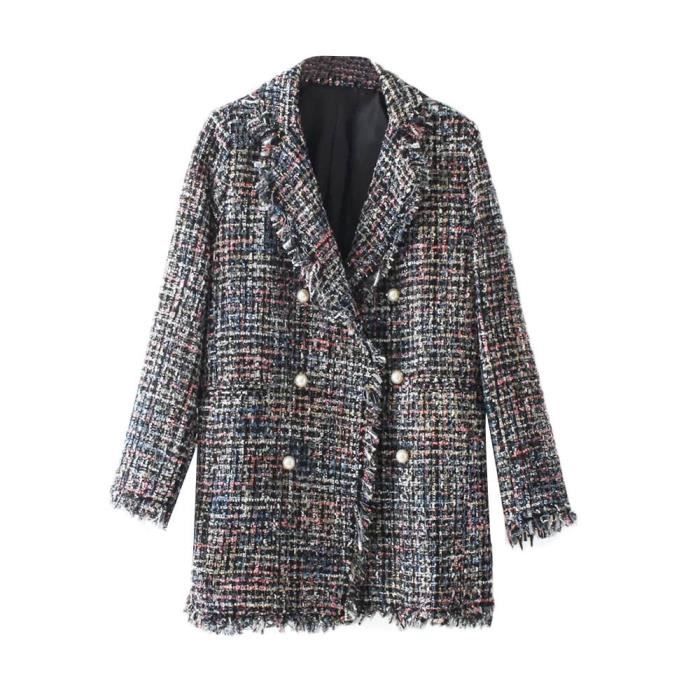 en boutonné double Gris Gris tweed boutonnage à Achat Manteau Gris nwAPOx
