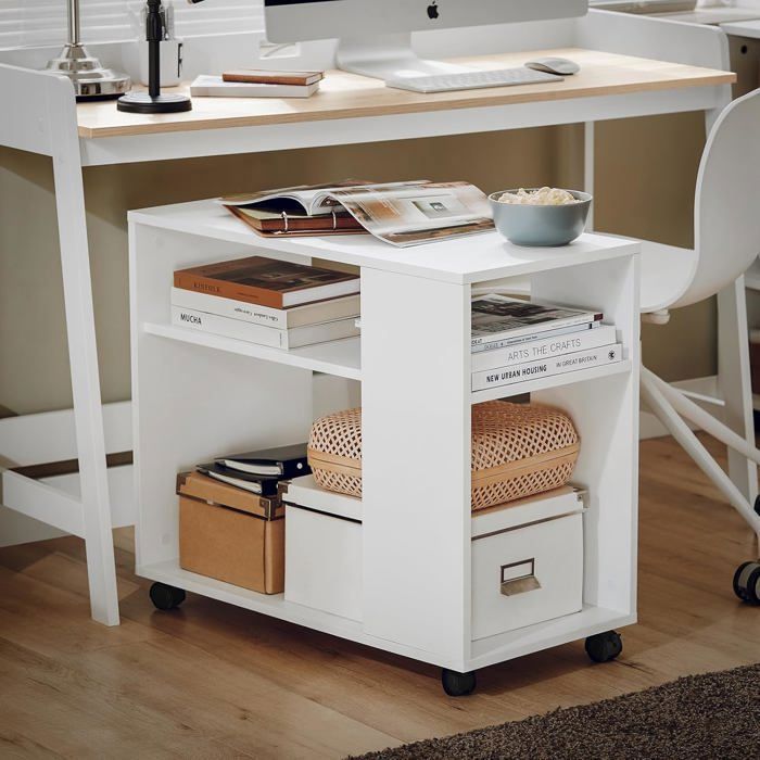SoBuy® FBT34-W Bout de Canapé Table Café roulante avec 2 ...