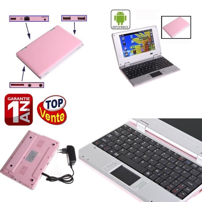 Netbook rose Android WiFi/USB/SD +souris +car1