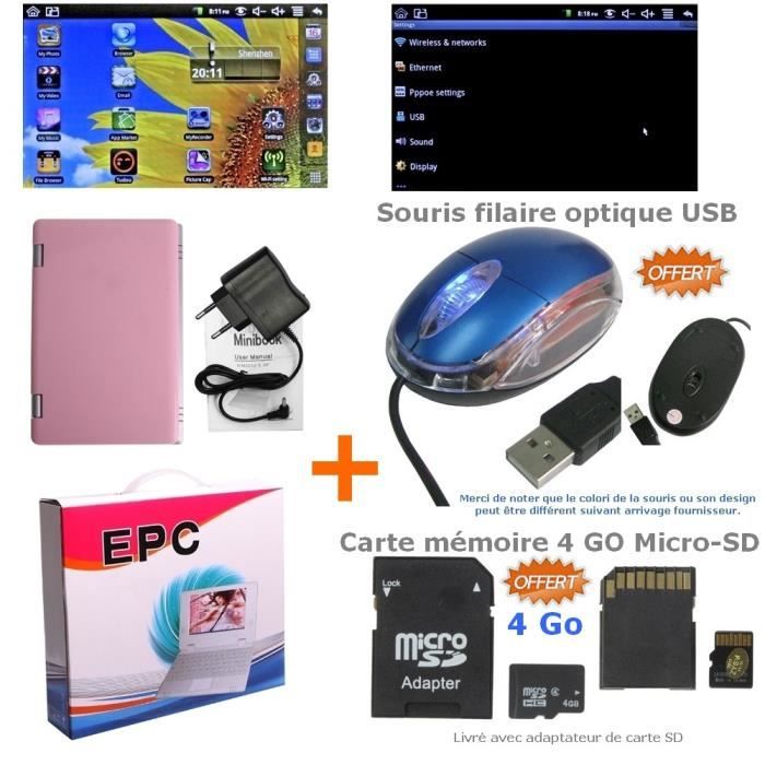 Netbook rose Android WiFi/USB/SD +souris +car2