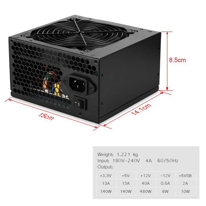 Alimentation PC silencieux Excelvan 600W pour1
