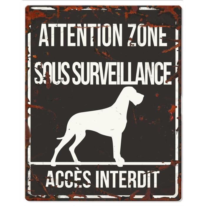 D&D Plaque Attention Chien Danish Dog - Noir
