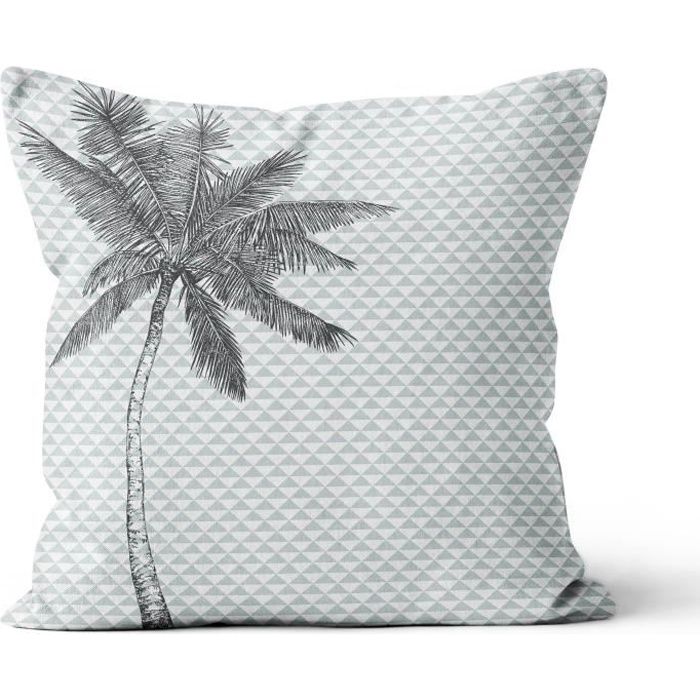 SOLEIL D'OCRE Coussin déco déhoussable Palmier - 40x40 cm - Gris