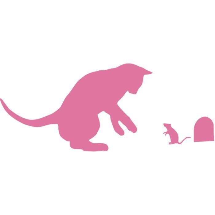 Sticker Décoration Animal Le Chat Et La Souris 20x49 Cm Rose